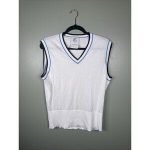 Black Fleece By Brooks Brothers Cotton Pullover‎ White With Blue Trim Sz BB2
